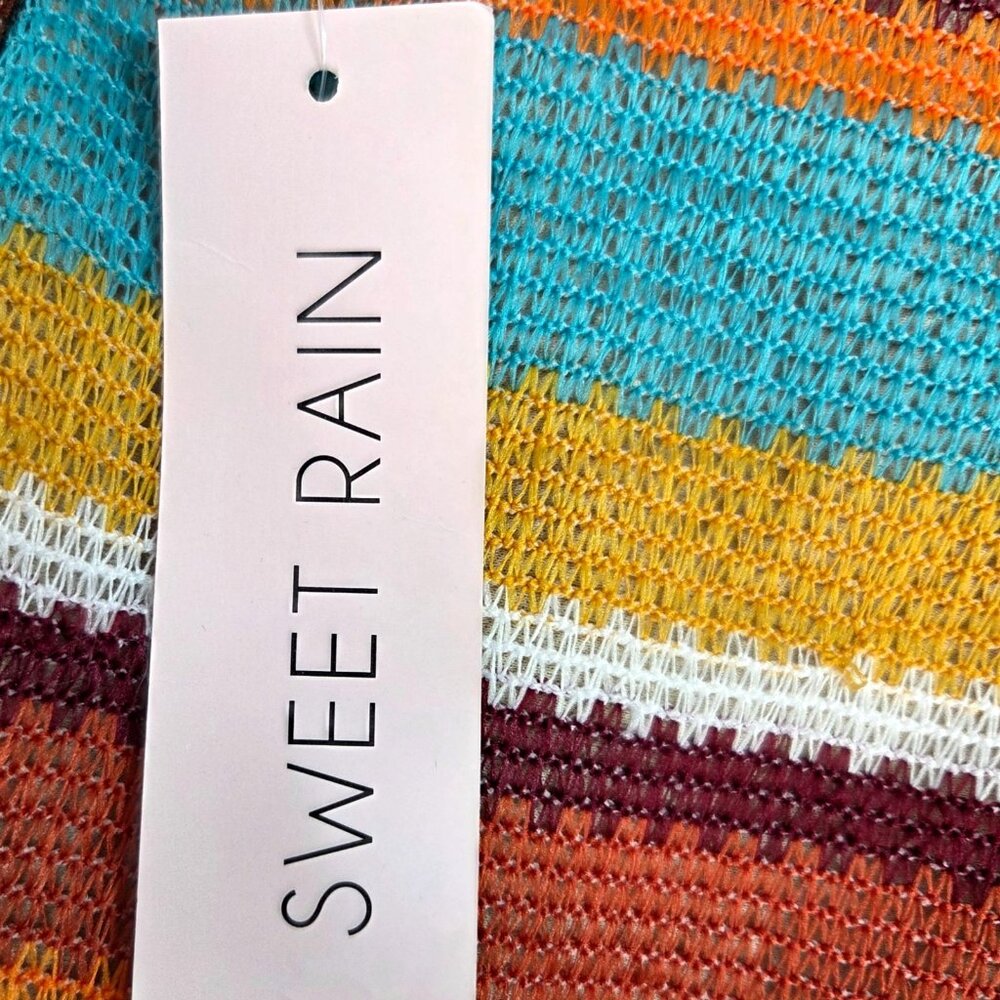 Sweet Rain Crochet Style Tie Neck Halter Top Multicolor Striped  Size Large NWT - Picture 5 of 8